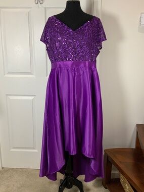 Miss MNY Purple Sequin Satin High Low Formal Cocktail Party Holiday Dress 2X NWT